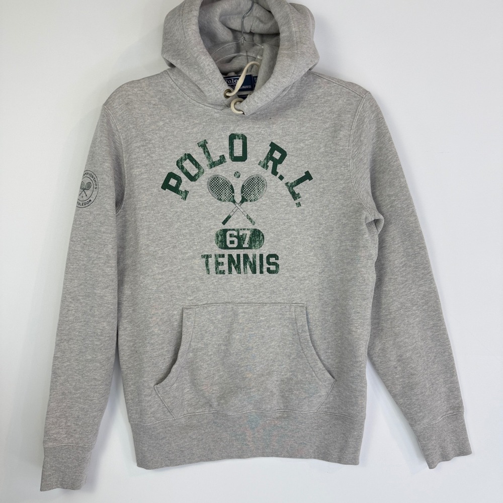 Polo Ralph Lauren Wimbledon Tennis Hoodie Mens XS Grey Graphic Sweatshirt 13138